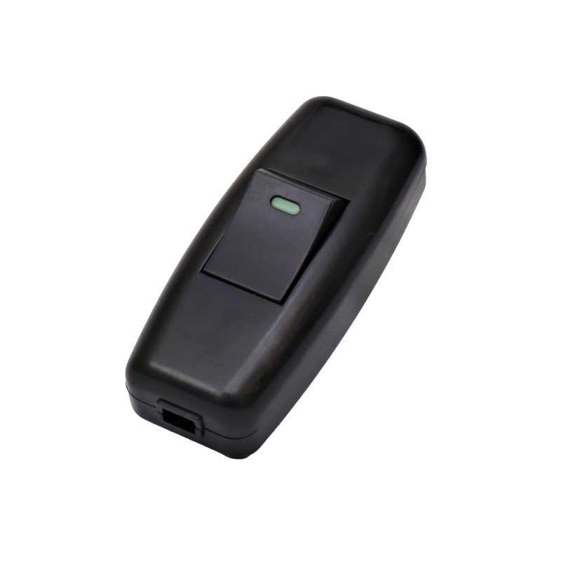 Intrerupator pe fir 10A 250V negru cu buton ON/OFF si indicator luminos verde, carcasa compacta din policarbonat