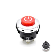 Intrerupator push buton rosu 12V 20A cu LED, montaj panou 22mm, carcasa cromata, simbol power