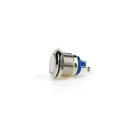 Intrerupator push metalic 19mm fara retinere, carcasa nichelata, 3A/250VAC, montaj prin gaura de 19mm
