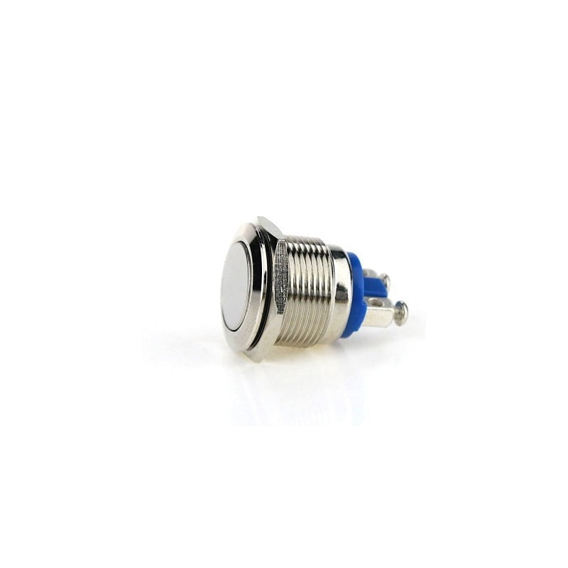 Intrerupator push metalic 19mm fara retinere, carcasa nichelata, 3A/250VAC, montaj prin gaura de 19mm