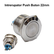 Intrerupator push metalic 22mm cu retinere, IP65, 220V/3A, carcasa inox, montaj panou