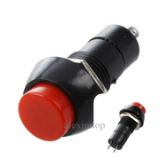 Push buton rosu fara retinere 220V 3A, montaj panou, carcasa metalica neagra, contact momentan