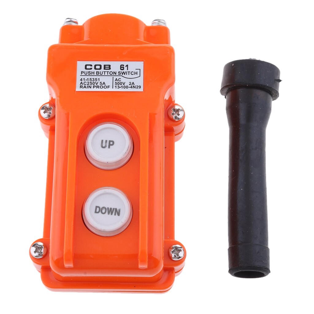 Intrerupator industrial push button, vedere frontala, AC 250V 5A, butoane UP/DOWN marcate clar