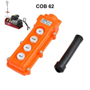 Intrerupator industrial tip macara 4 butoane IP65, 250V/5A, carcasa ABS portocaliu, cu maner negru inclus
