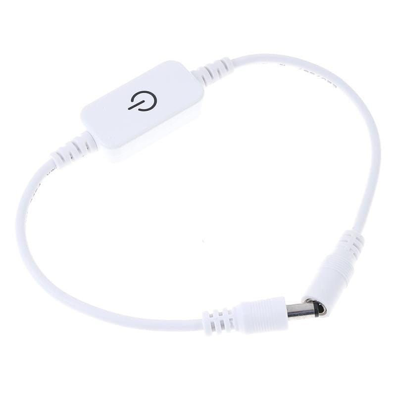 Controller tactil LED alb cu buton pornit/oprit, cablu flexibil si conector DC tata vizibil