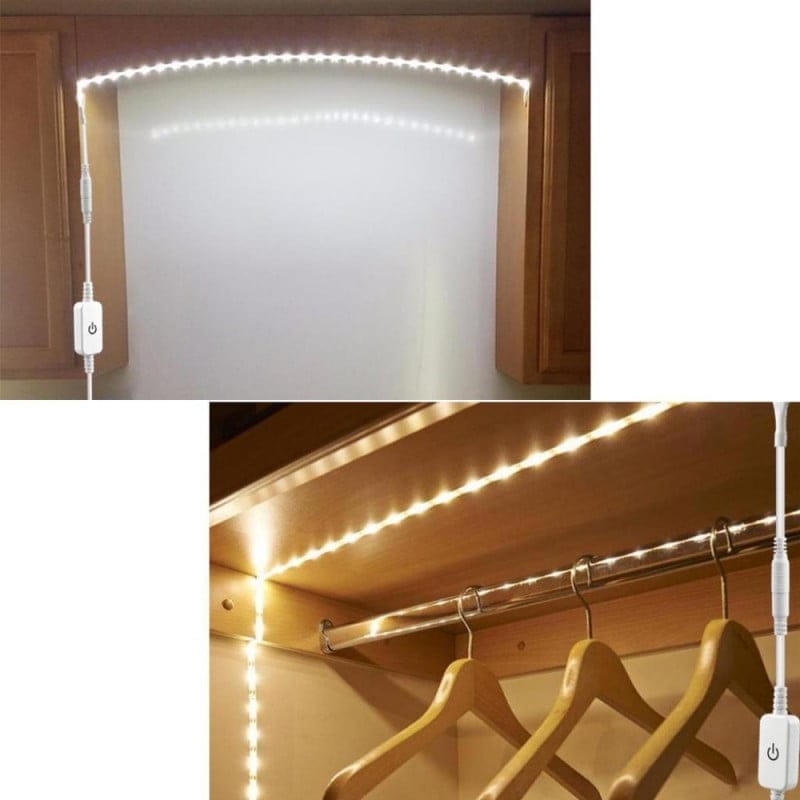 Banda LED montata in dulap si corp de bucatarie cu controller tactil pentru reglaj intensitate