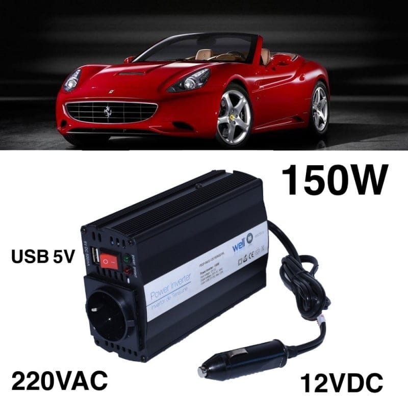 Invertor auto 150W, 12V DC la 220V AC cu USB 5V, utilizare in masina pentru alimentare dispozitive portabile