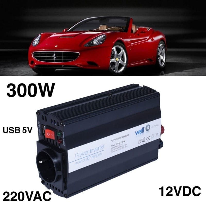 Invertor auto 300W, 12V DC la 220V AC, cu USB 5V, compatibil utilizare in masina