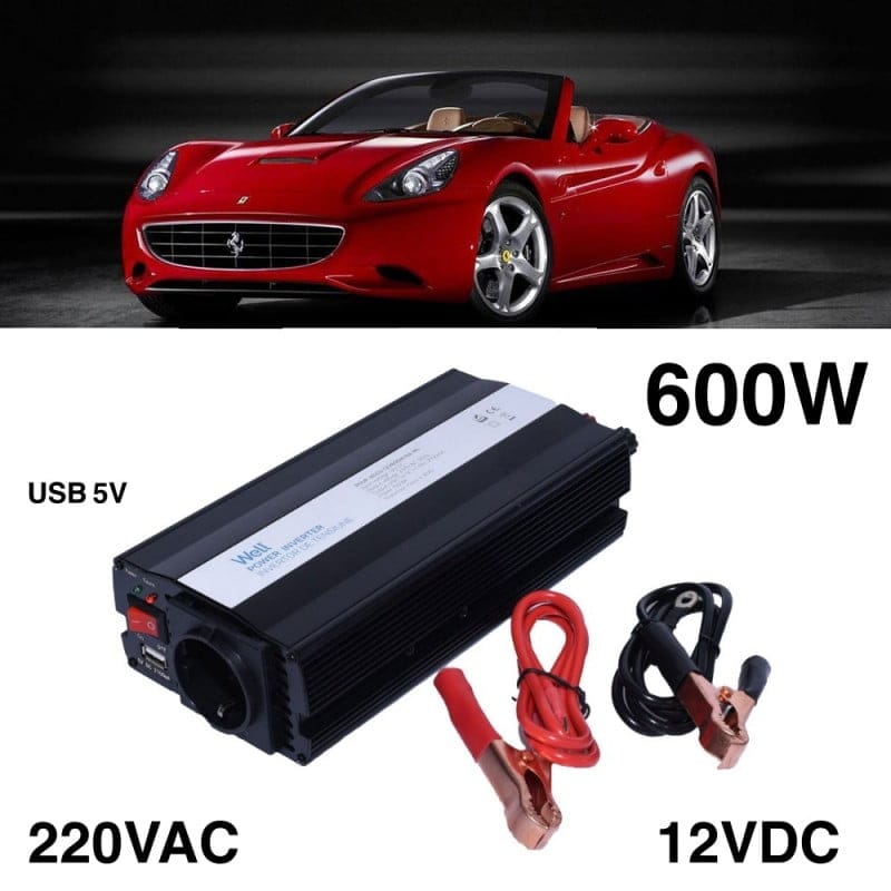 Invertor auto 600W, intrare 12VDC iesire 220VAC, cu port USB 5V, utilizare in vehicul