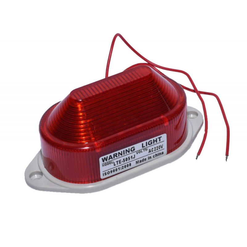 Lampa de semnalizare rosie 220V vazuta frontal, difuzor striat pentru vizibilitate industriala