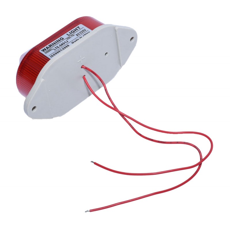 Lampa de avertizare rosie, vedere din spate cu orificii de montaj si cabluri rosii 220V
