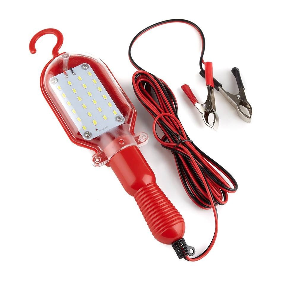 Lampa de lucru LED 12V portabila cu carlig, cablu 4,5m si clesti pentru baterie auto, lumina alba SMD