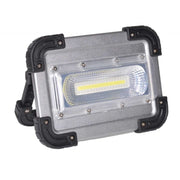 Lampa de lucru LED COB 30W portabila cu acumulator, corp argintiu cu colturi ranforsate