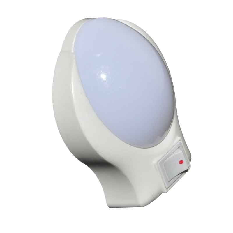 Lampa de veghe LED cu intrerupator pentru priza, 0.4W, design oval alb, buton ON/OFF integrat cu indicator rosu