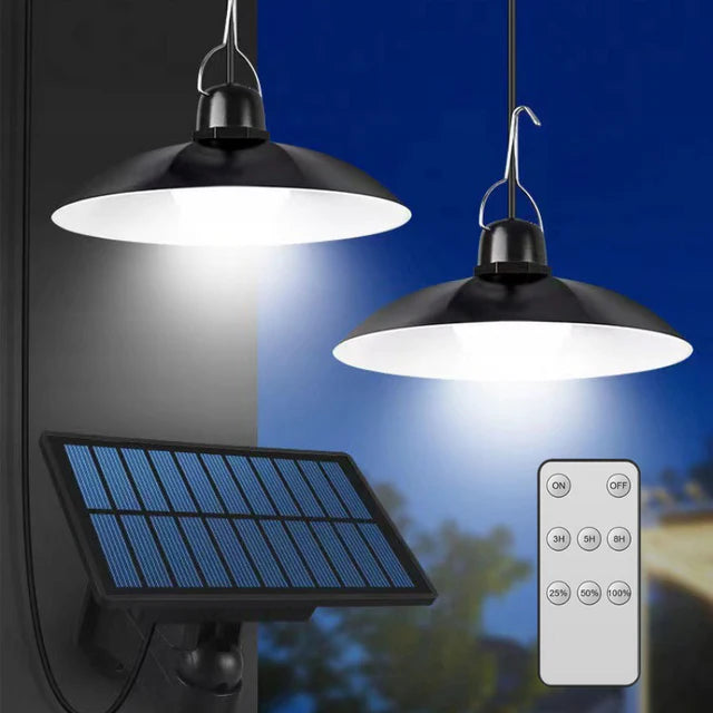 Candelabre solare duble aprinse in exterior pe timp de noapte, cu panou solar si telecomanda