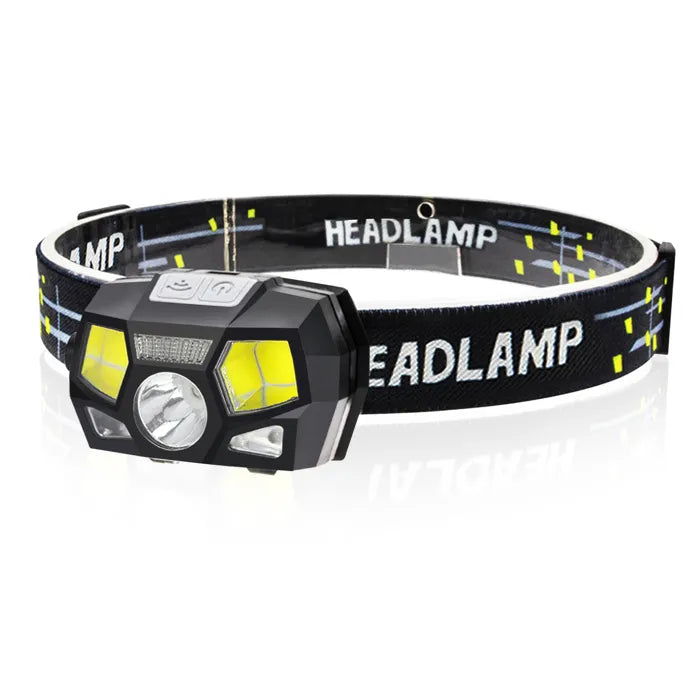Lanterna frontala LED cu senzor de miscare, IPX5, 5 moduri iluminare, banda elastica reglabila