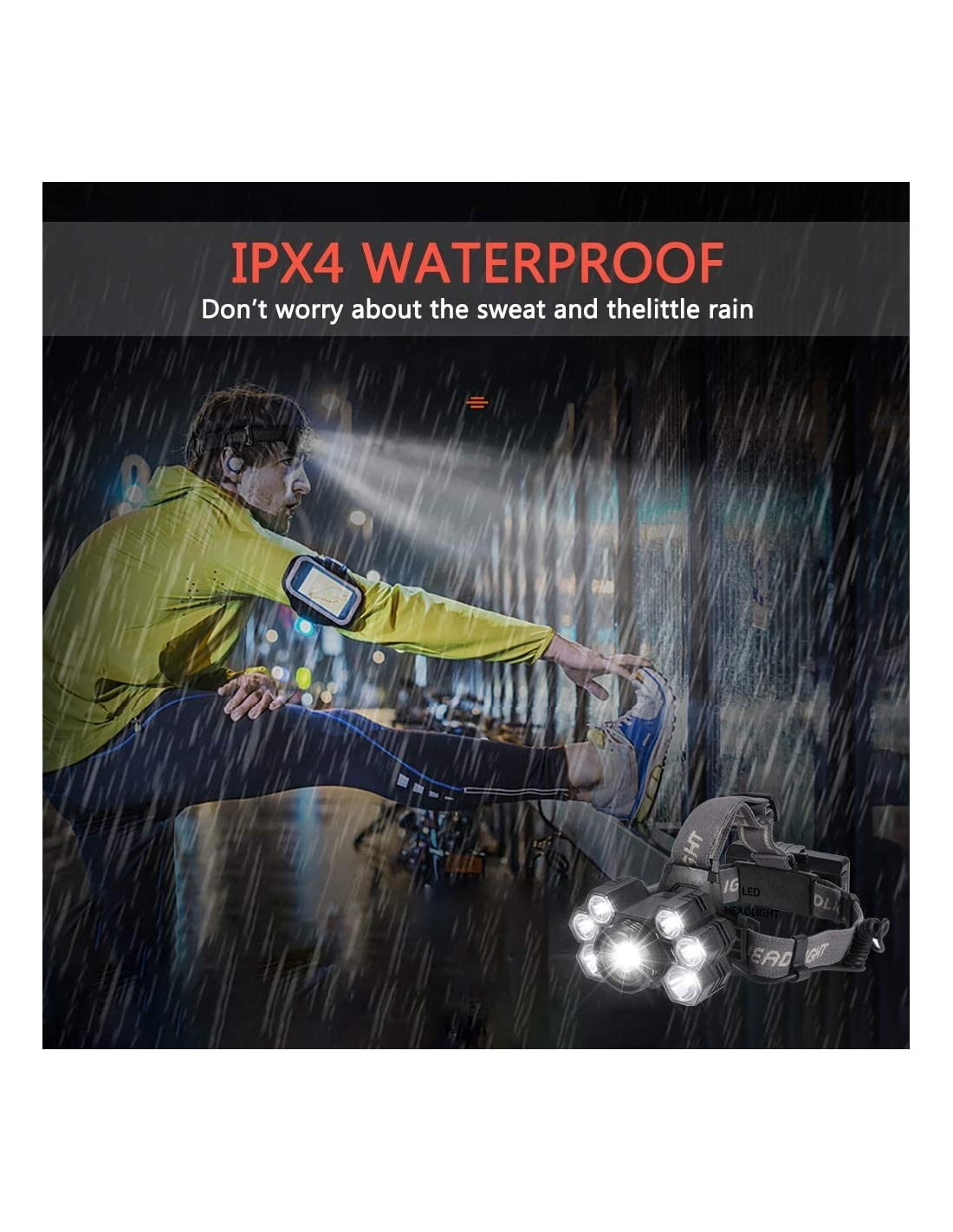Lanterna frontala IPX4 rezistenta la ploaie, utilizata in conditii meteo nefavorabile
