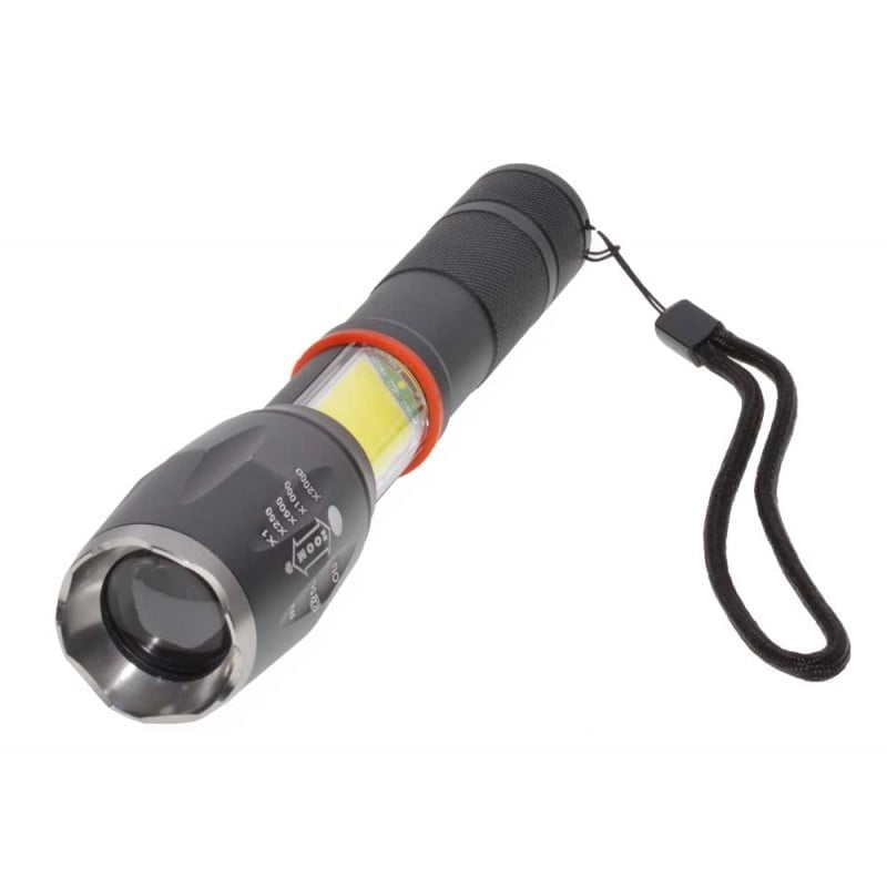Lanterna LED XML T6 cu zoom mecanic, COB lateral 10W si 6 faze de iluminare, corp aluminiu cu snur