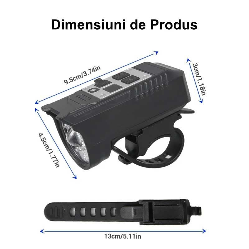 Lanterna bicicleta 9 LED dimensiuni 9.5x4.5x3 cm, cu banda prindere ghidon 13 cm inclusa