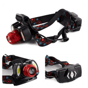 Lanterna frontala LED T6 zoom reglabil si 2xCOB, rezistenta la stropi IPX4, banda elastica reglabila