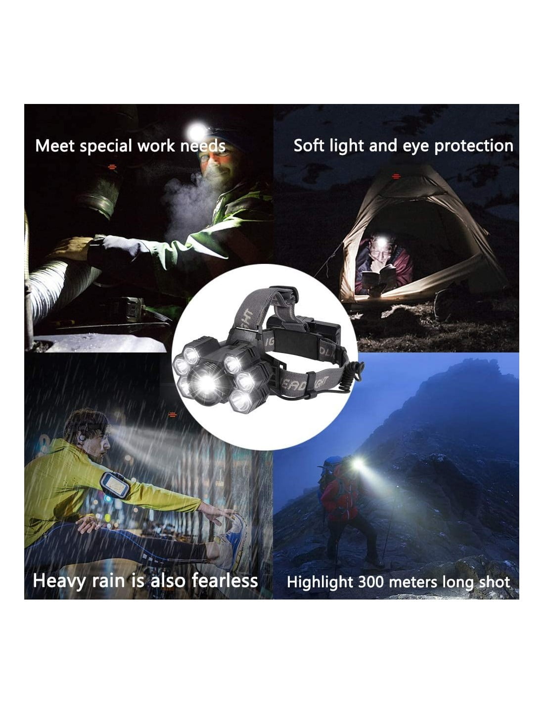 Lanterna frontala 7 LED utilizata la camping, trekking nocturn si pe ploaie, raza 300m