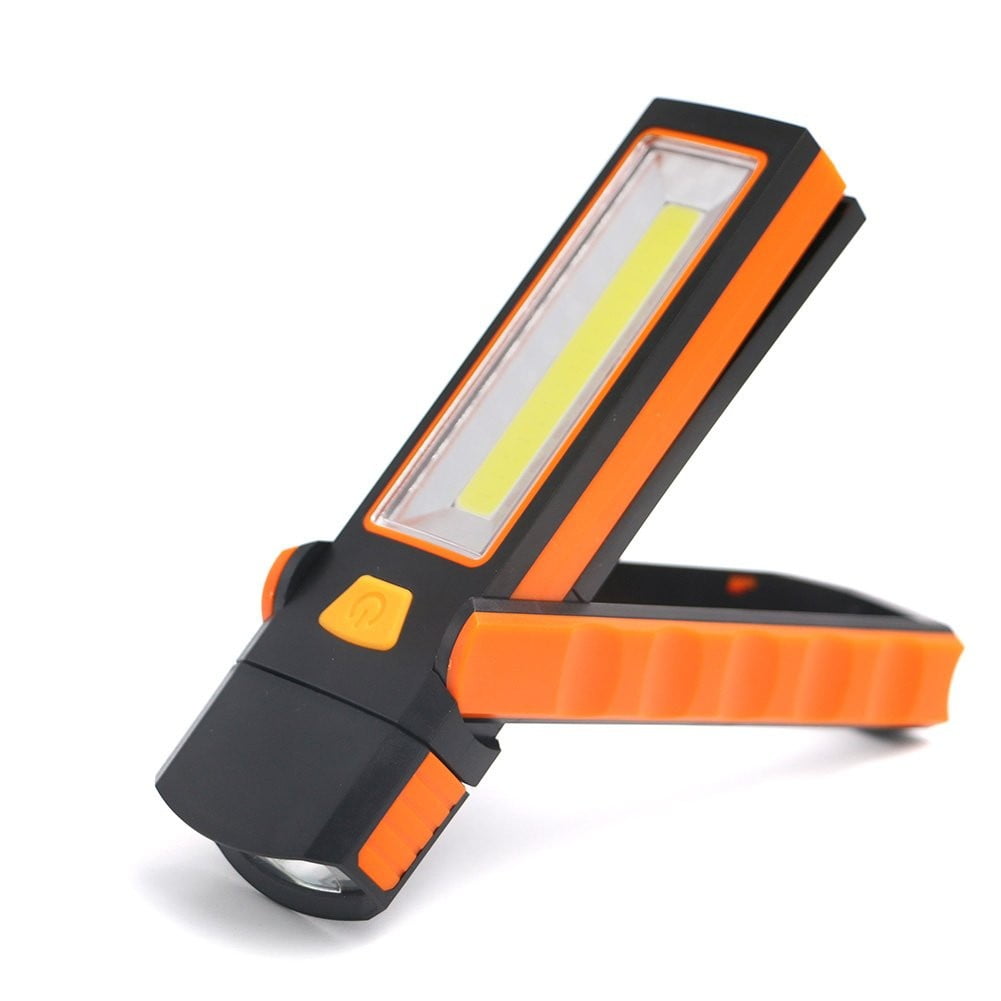 Lanterna de lucru LED COB 3W magnetica portabila, cap rotativ 90 grade, panou COB lateral si LED frontal, culoare portocaliu-negru