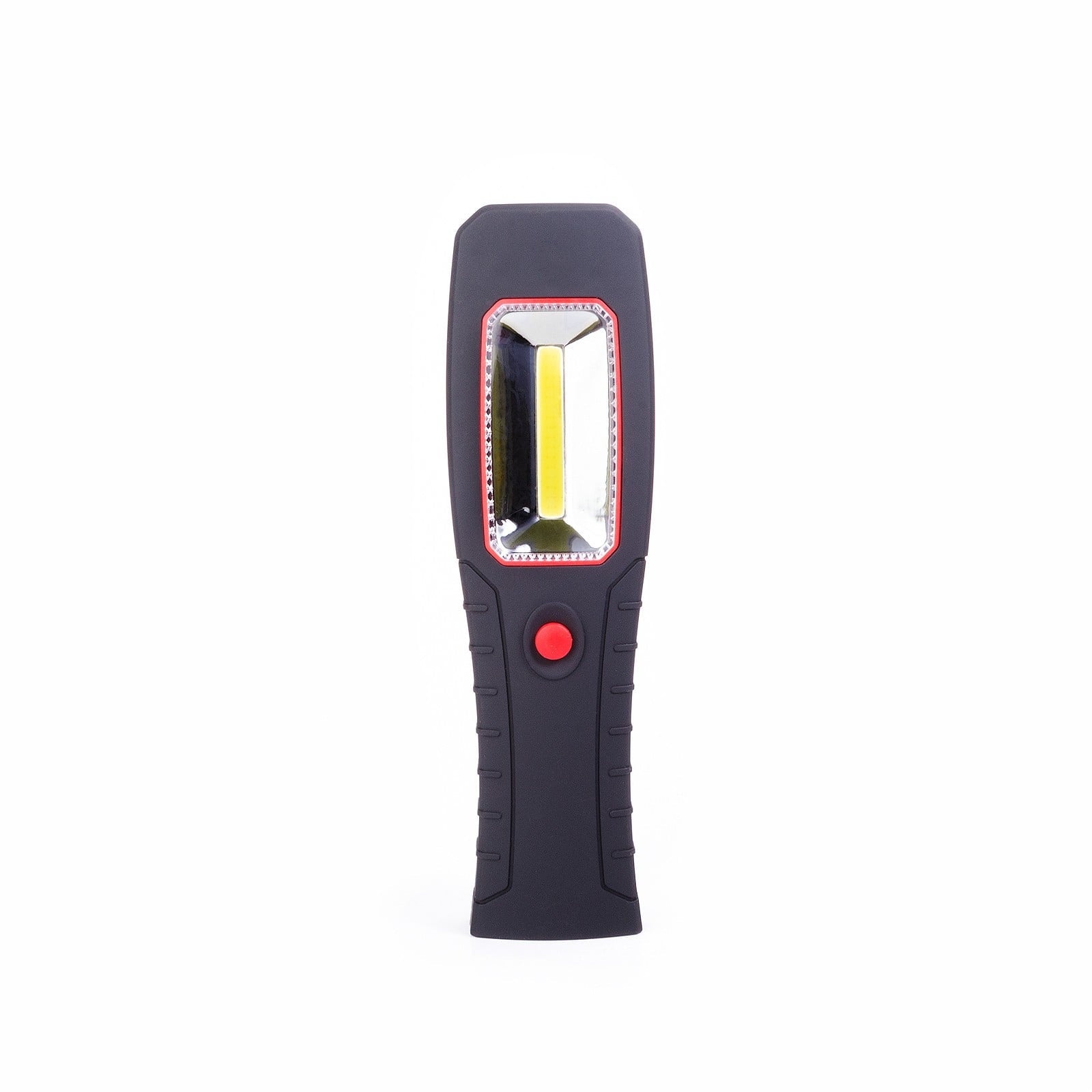 Lanterna de lucru COB LED portabila cu magnet, alimentata cu baterii AAA, buton rosu ON/OFF, corp negru ergonomic