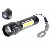 Lanterna LED reincarcabila 5W cu zoom si COB lateral, protectie IPX6, raza 200m, corp aluminiu compact
