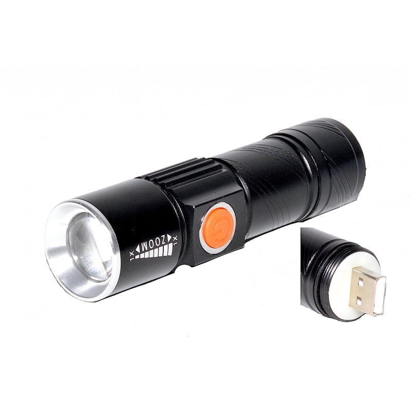 Lanterna LED compacta XPG-R5 240 lumeni, incarcare USB, rezistenta IPX6, zoom reglabil, carcasa aluminiu