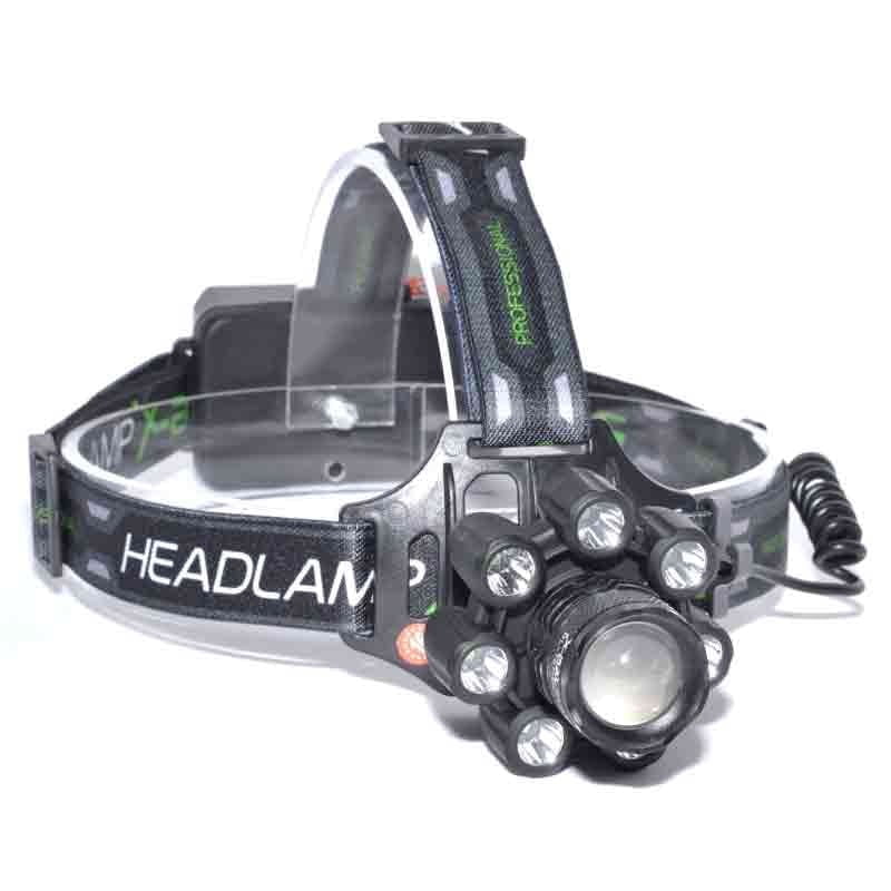 Lanterna frontala cu 9 LED-uri, zoom reglabil, acumulatori 18650 inclusi, banda elastica ajustabila