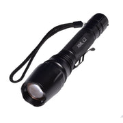 Lanterna LED 5W cu zoom mecanic si curea de mana, corp din aluminiu negru, chip XML-L2