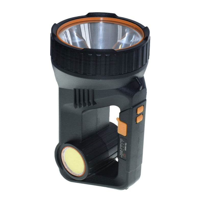 Lanterna LED portabila vazuta din fata, reflector principal Cree si led COB lateral vizibile