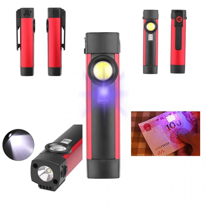 Lanterna LED COB cu mod UV 395nm activ, verificare bancnote, multiple unghiuri de vedere