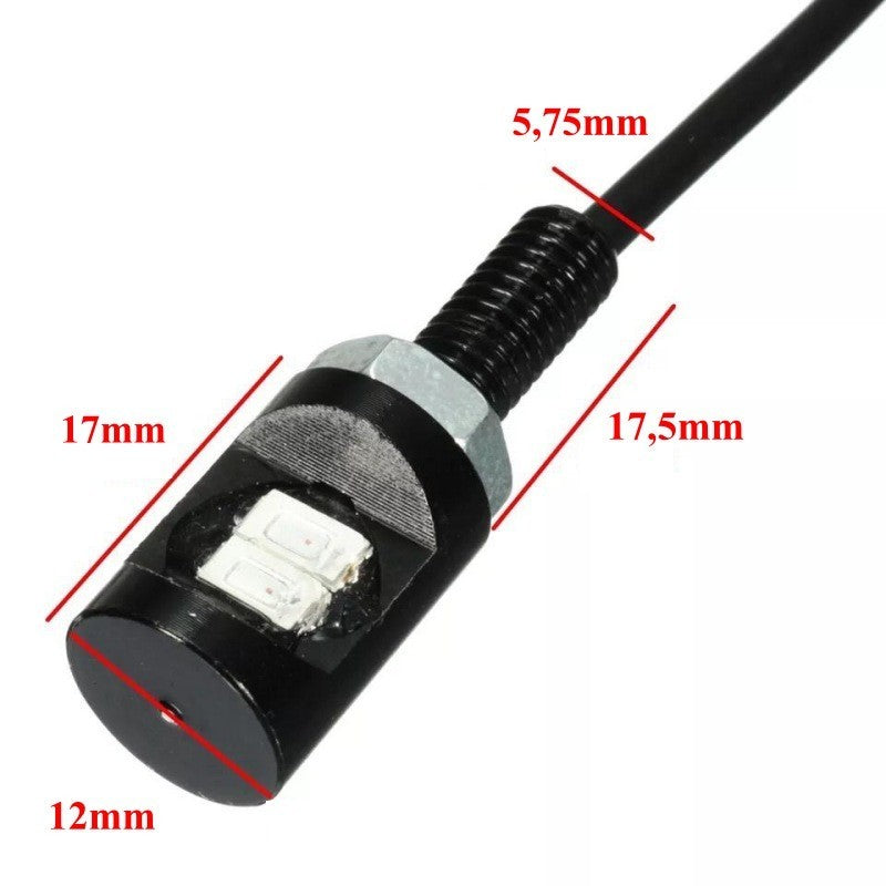 LED auto SMD cu dimensiuni detaliate: diametru 12mm, lungime 17mm, filet 17,5mm si cablu 5,75mm
