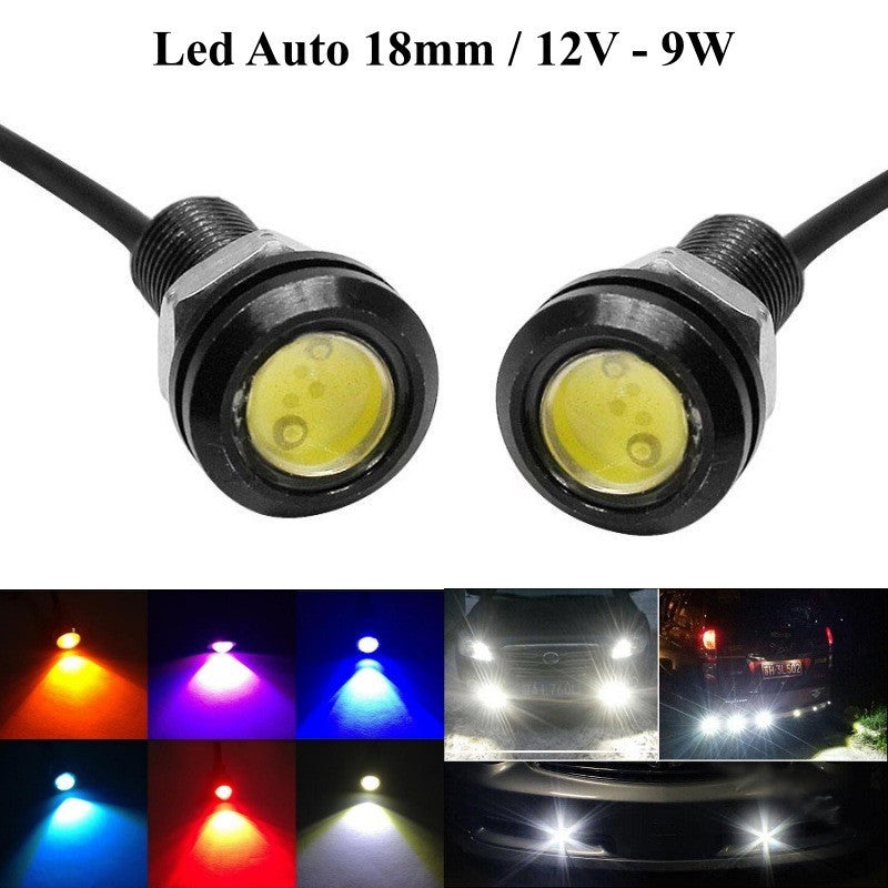LED auto 18mm 9W 12V in multiple culori disponibile, montat ca DRL pe bara fata