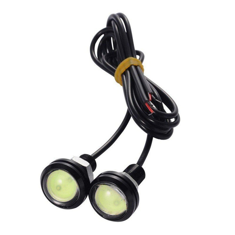 Set 2 LED auto 18mm cu fir, vedere laterala cu corp negru mat si cablu rasucit