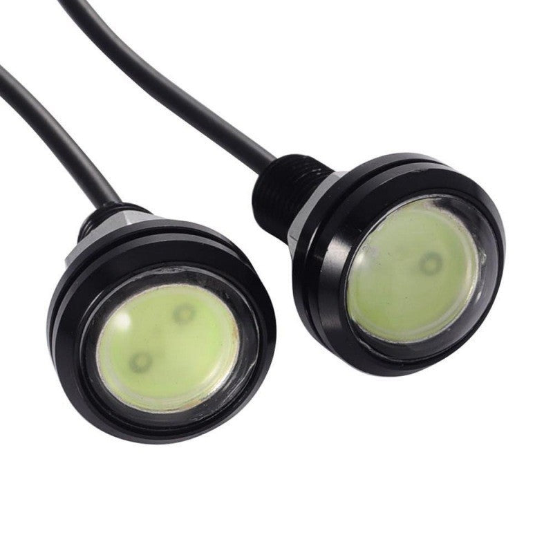LED auto eagle eye 18mm, vedere frontala cu lentila tip lupa si carcasa neagra compacta