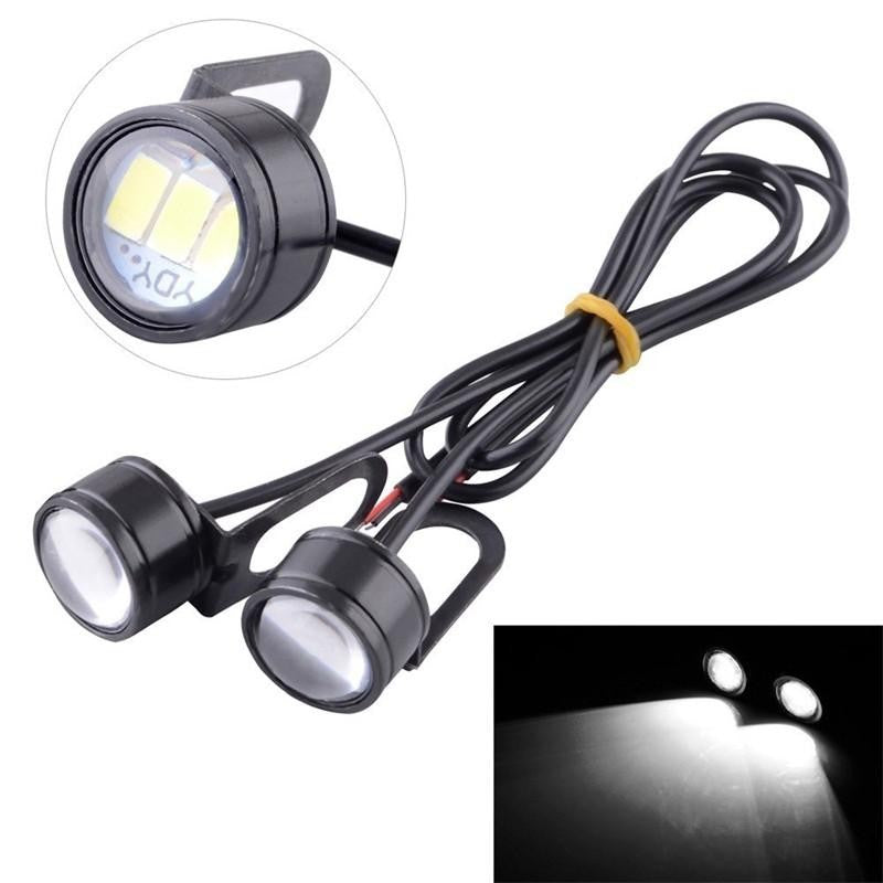 Spoturi LED auto moto compacte cu lentila lupa, lumina alba concentrata, vedere frontala si in functiune