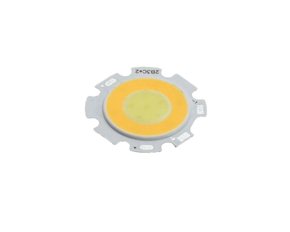 Chip LED COB 28mm dual color, vedere frontala cu zonele alb rece si alb cald distincte