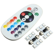 Becuri LED RGB feston 31mm cu telecomanda IR, SMD 5050, 1W, set 2 bucati pentru interior auto
