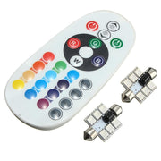 Set 2 becuri LED RGB feston 36mm cu telecomanda IR 16 culori, 6 SMD 5050, 1W, soclu auto