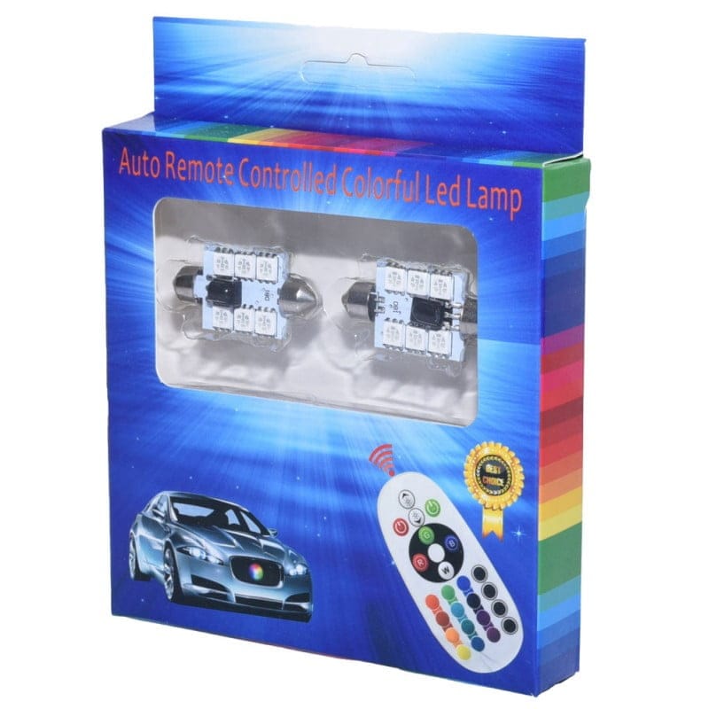 Becuri LED RGB feston pentru interior auto, set 2 bucati cu telecomanda, ambalaj original