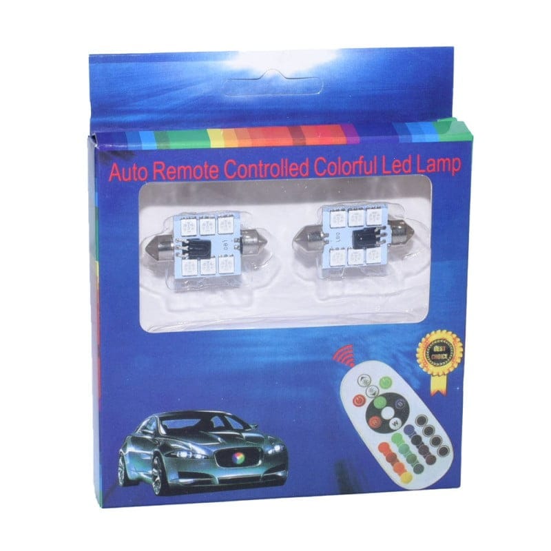 Cutie set leduri RGB feston auto cu telecomanda, 2 becuri incluse, montaj interior