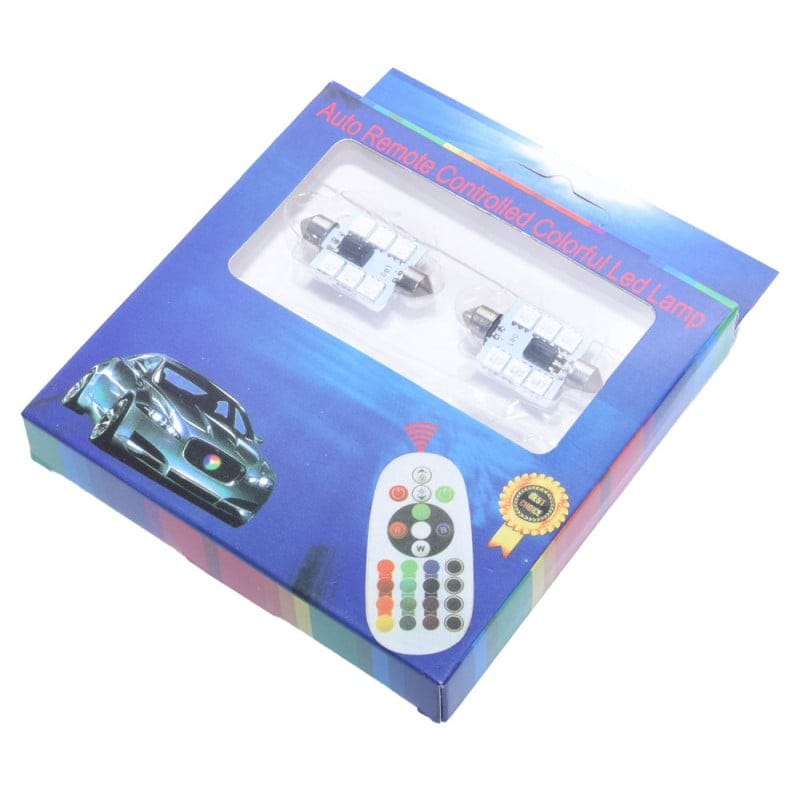 Ambalaj set led feston RGB 39mm cu telecomanda, vedere laterala, continut vizibil