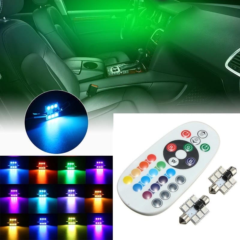 Led feston RGB 39mm montat in interior auto, iluminare ambientala verde cu telecomanda