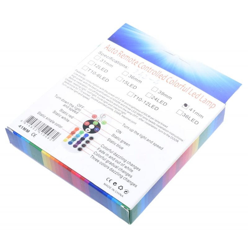 Eticheta spate ambalaj cu specificatii LED feston 41mm, 6 SMD, 0.5W, moduri de iluminare disponibile