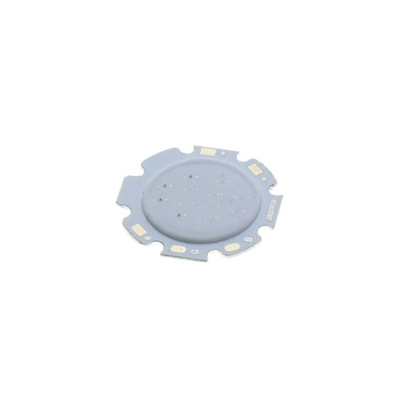 Chip LED COB RGB 9W stins, vedere de sus cu substrate circular dintat 28mm