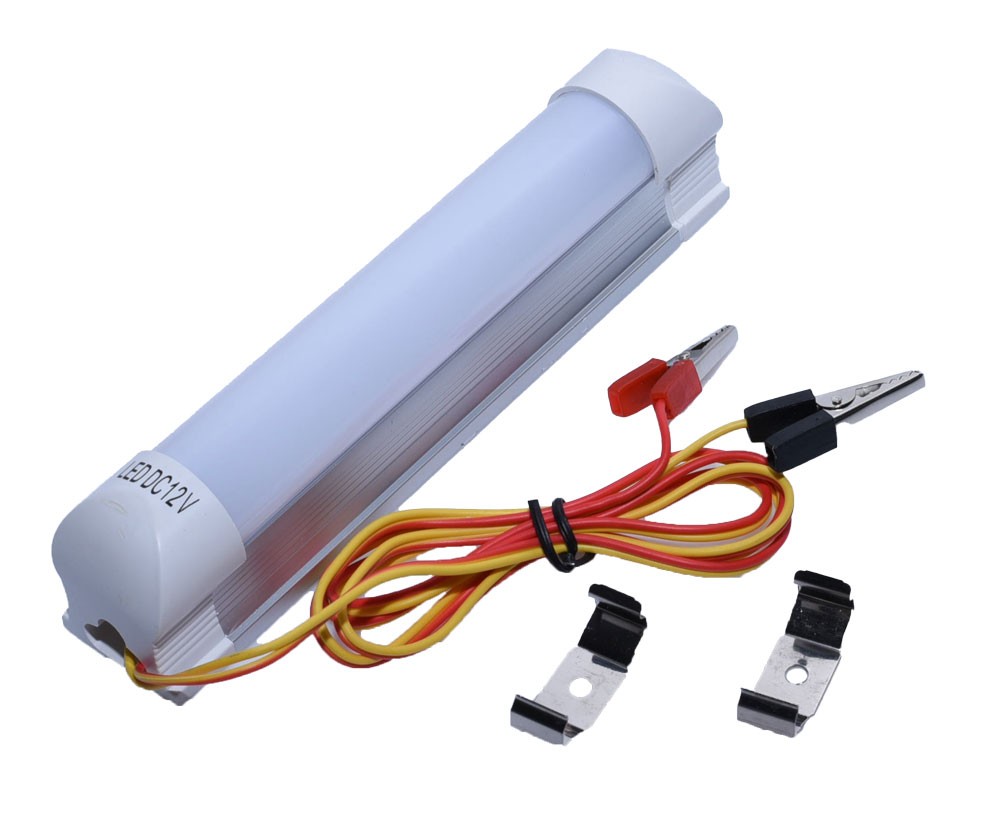 Tub LED T8 12V cu accesorii incluse: cablu cu clesti si cleme metalice de montaj