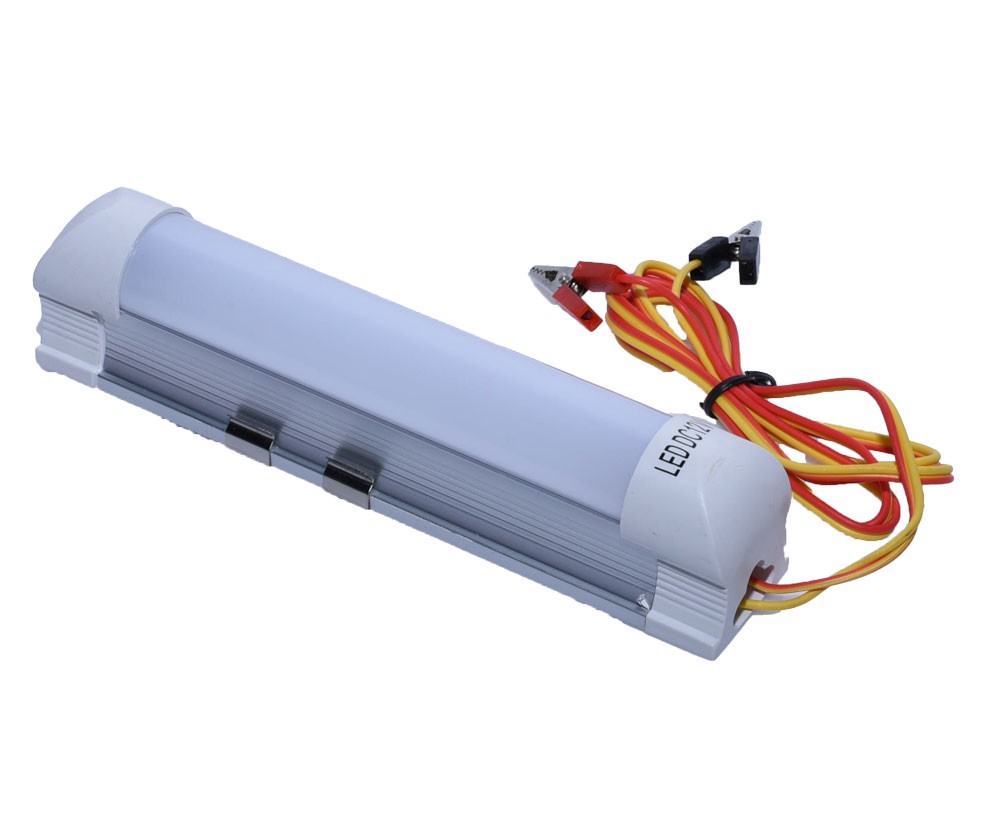 Tub LED T8 12V 4W cu clesti crocodil, lumina alba rece, conectare directa la acumulator