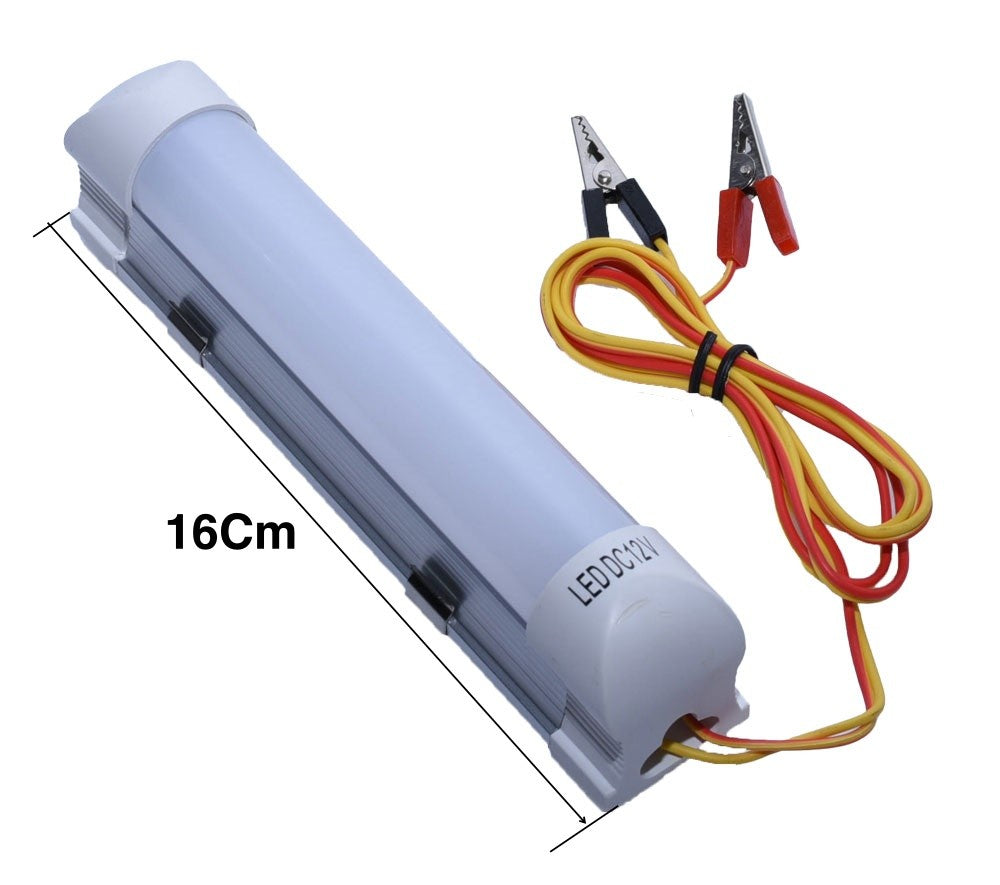 Tub LED T8 12V dimensiune 16 cm, cu cablu de conectare la baterie prin clesti crocodil